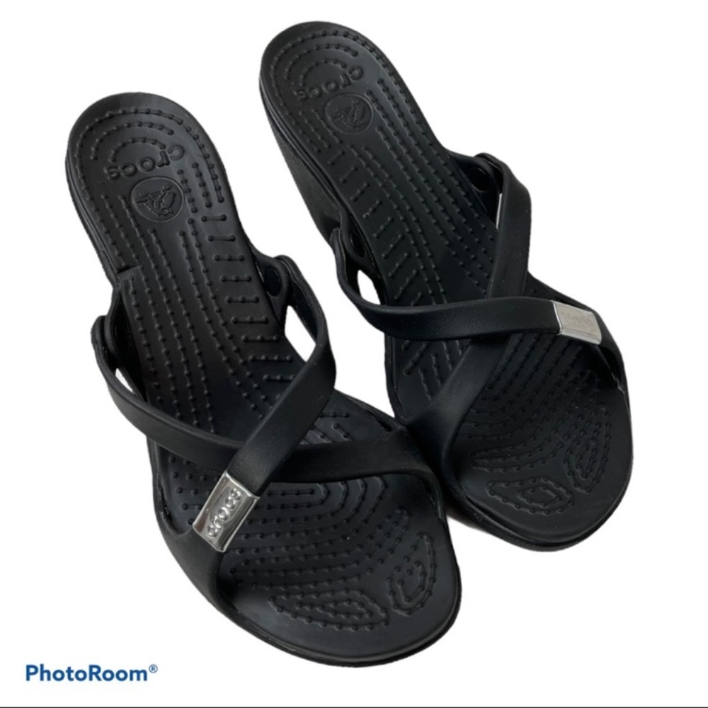 Crocs womens black heel sandals sz 9